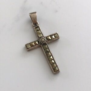 Vintage Sterling Silver Marcasite Cross Pendant